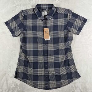 Flylow Anderson Shirt Women's Large Blue Plaid Short Sleeve Snap Button NWT